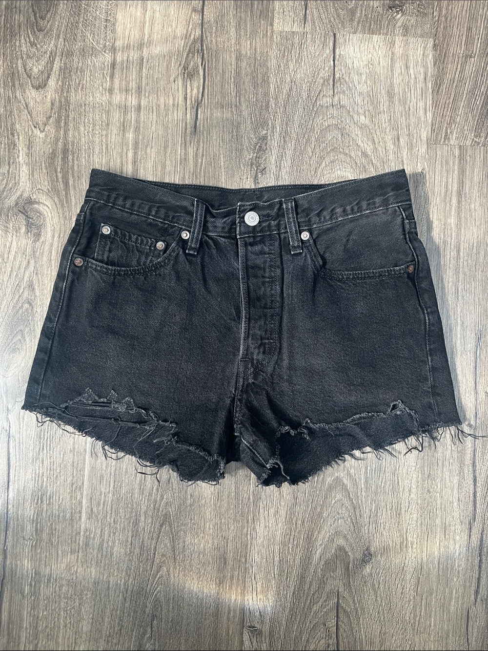 Levi's Black Distressed High-Rise Denim Shorts